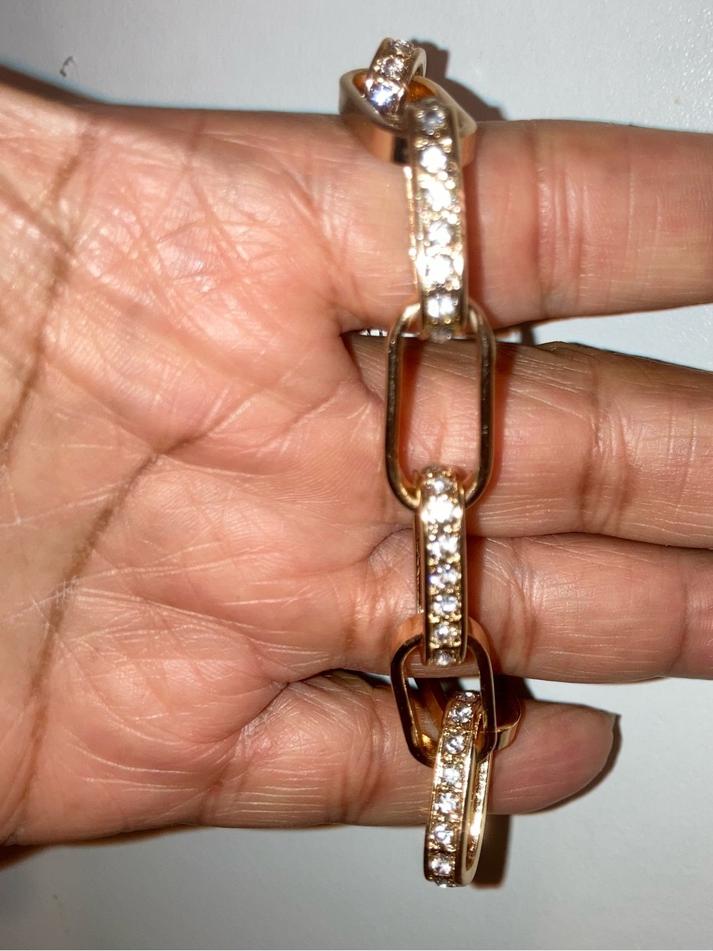 Icing Chain Link Bracelet & Hoop Earrings  with Rhinestone -Trim- Gold tone - Picture 7 of 9